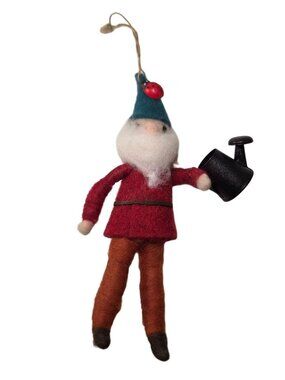 Garden Gnome Watering Can Christmas Ornament Felt Gardener Gardening Ladybug